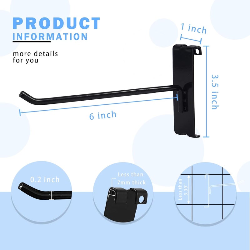 NEESEEYEE Gridwall Hooks 6 Inch, 32PC Heavy Duty Black Display Hooks for Grid Wall Panels, Grid Wall Accessory for Retail Store, Home Stroage, Garage, Trade Show - Image 2